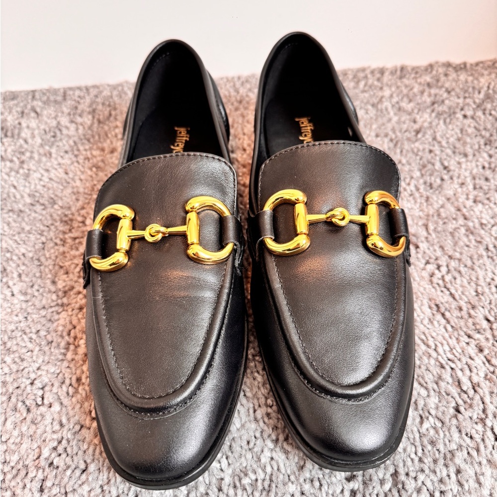 Jeffrey Campbell Black Loafers with Gold Accents